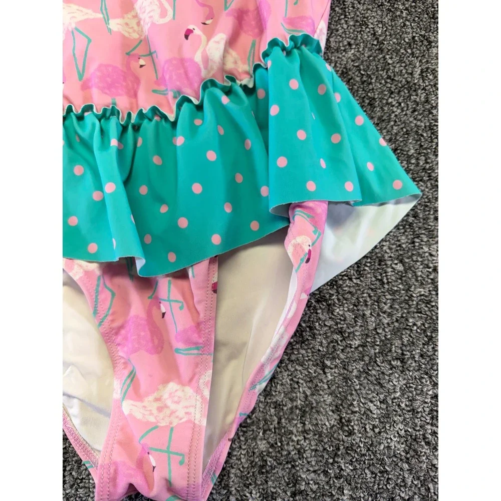 Matilda Jane Swimsuit Girls Pink Flamingo Teal Polka Dot Ruffle One Piece Swim